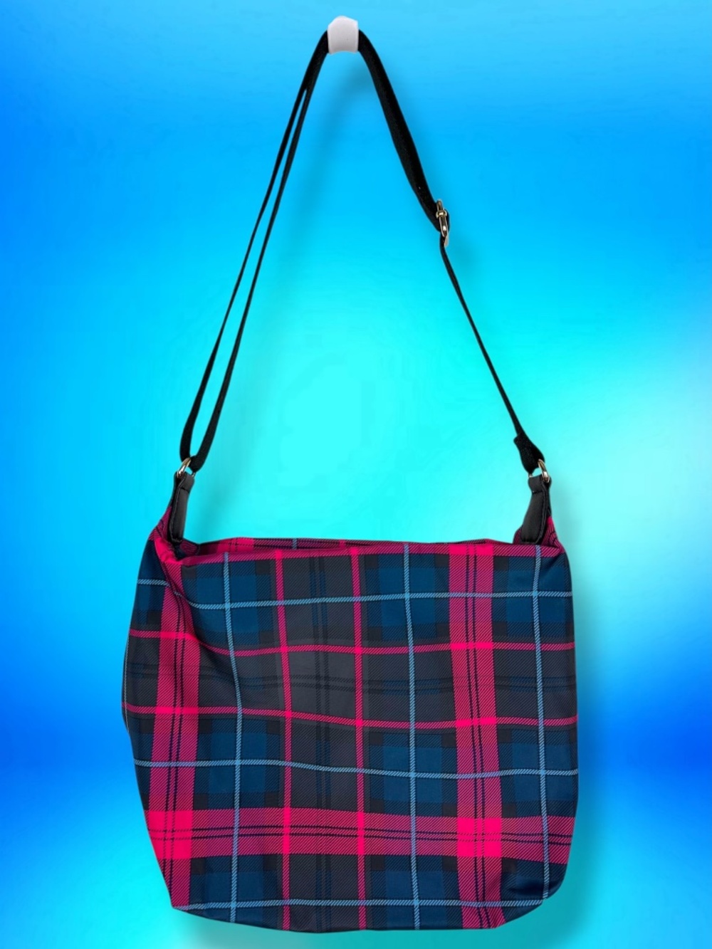 Vintage Tommy Hilfiger Preppy Tartan Plaid Canvas Strap Crossbody Messenger Bag